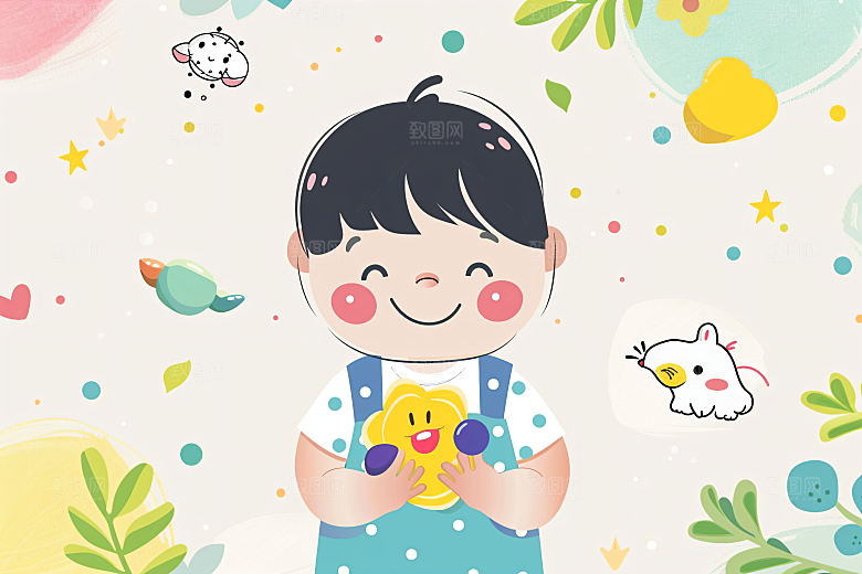 六一儿童节欢乐儿童玩耍插画