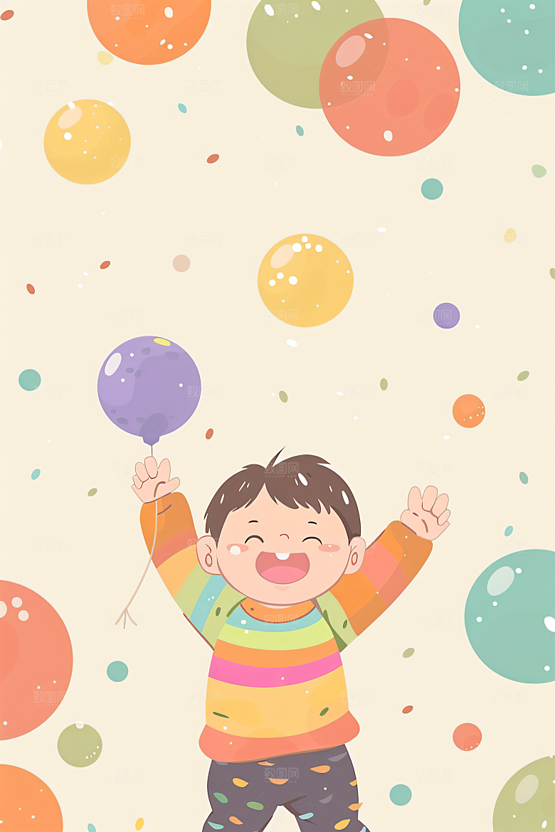 六一儿童节幸福童年开心小朋友插画