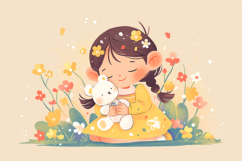 六一儿童节手绘开心小朋友插画
