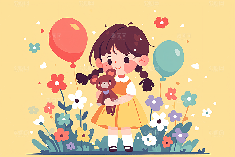 六一儿童节卡通玩耍插画