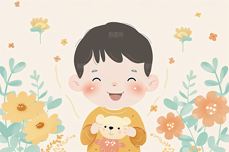 六一儿童节手绘开心小朋友插画