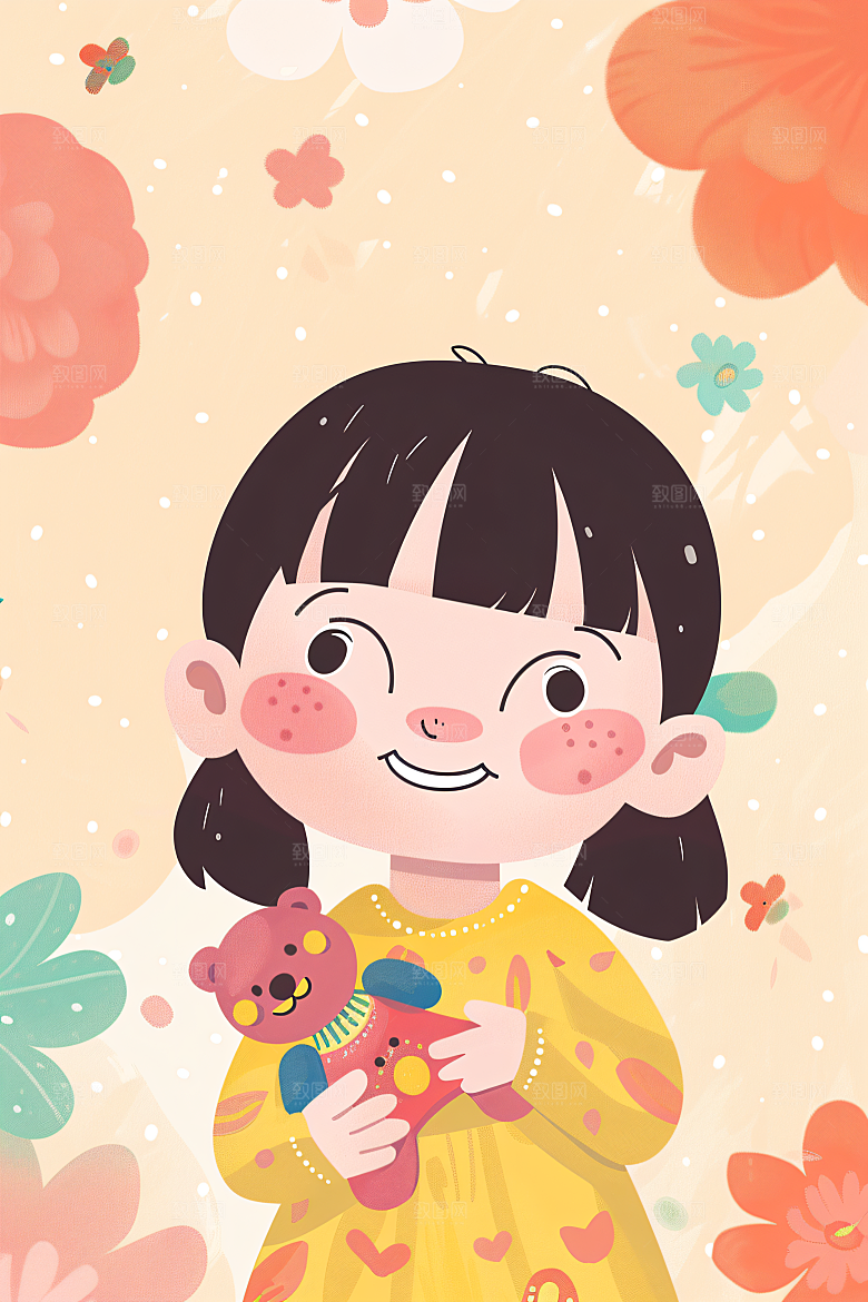 六一儿童节玩耍欢乐儿童插画