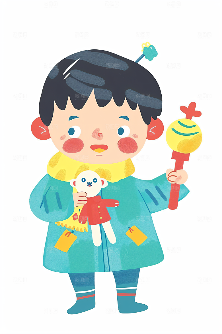 六一儿童节玩耍手绘插画