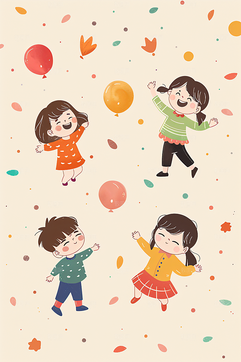 六一儿童节玩耍多彩插画