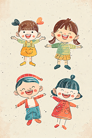 六一儿童节多彩开心小朋友插画