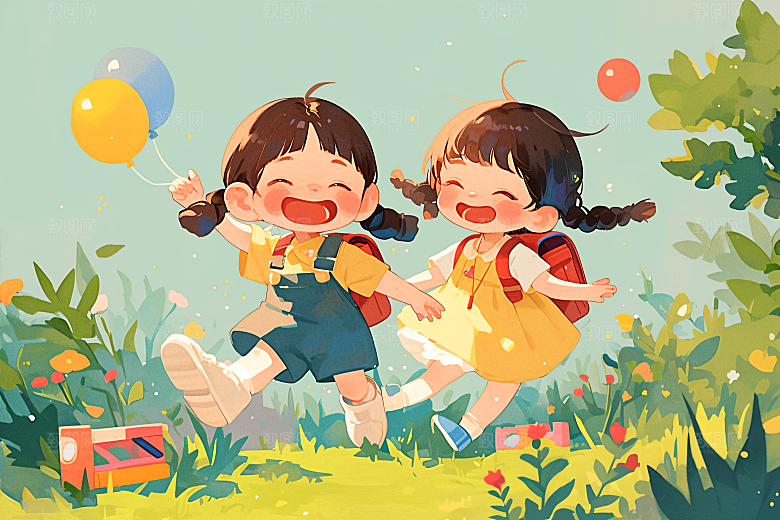 六一儿童节卡通开心小朋友插画