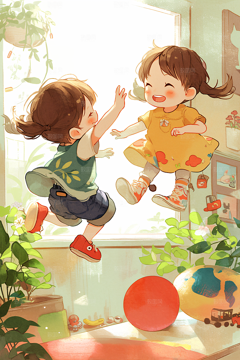 六一儿童节欢乐儿童多彩插画