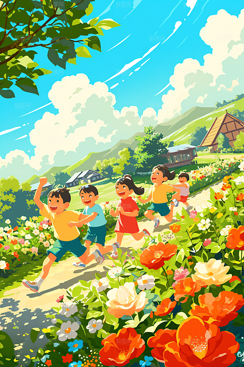 六一儿童节欢乐儿童童趣插画