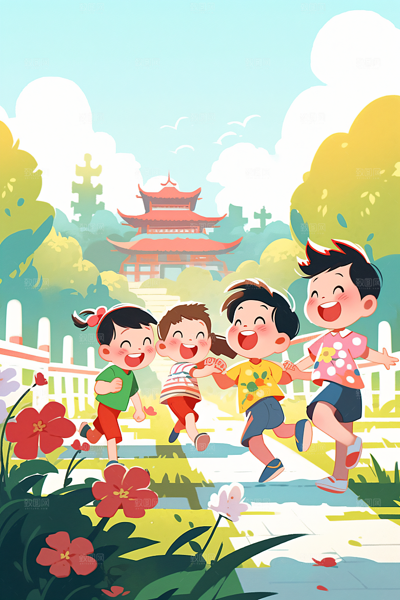 六一儿童节欢乐儿童人物插画