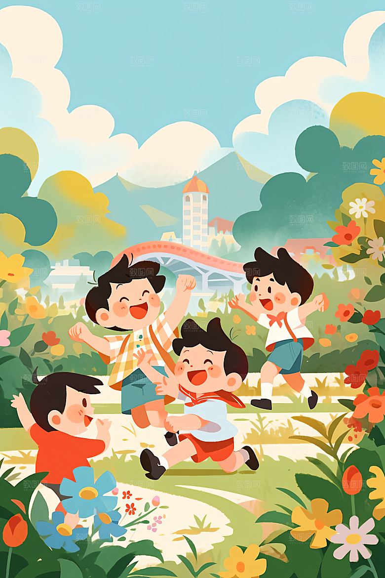 六一儿童节幸福童年快乐插画