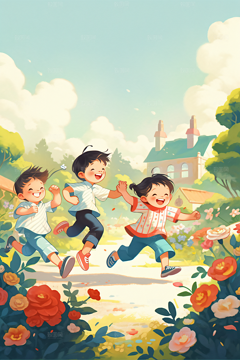 六一儿童节欢乐儿童手绘插画