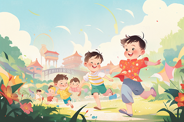 六一儿童节快乐人物插画