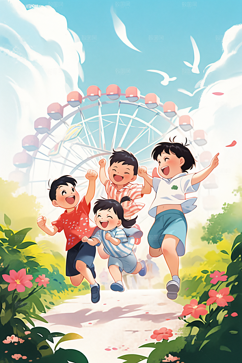六一儿童节幸福童年欢乐儿童插画