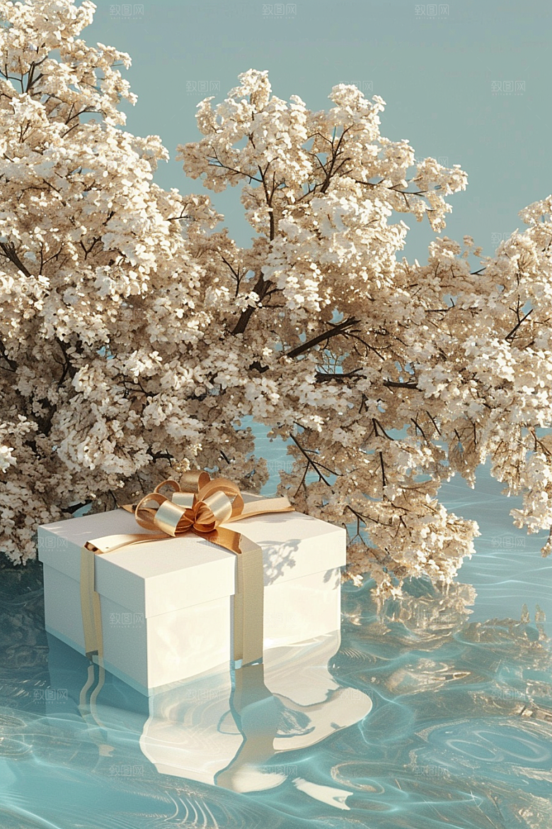 礼物盒C4D唯美电商背景