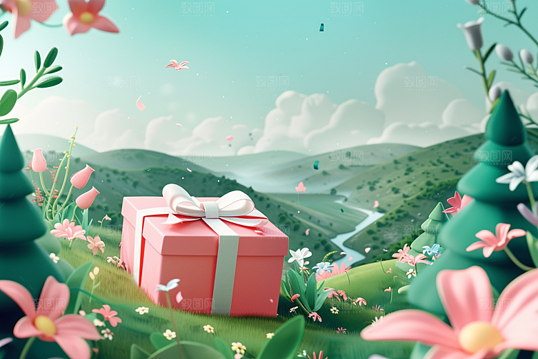 礼物盒C4D立体电商背景