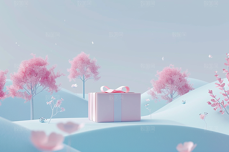 礼物盒唯美C4D电商背景