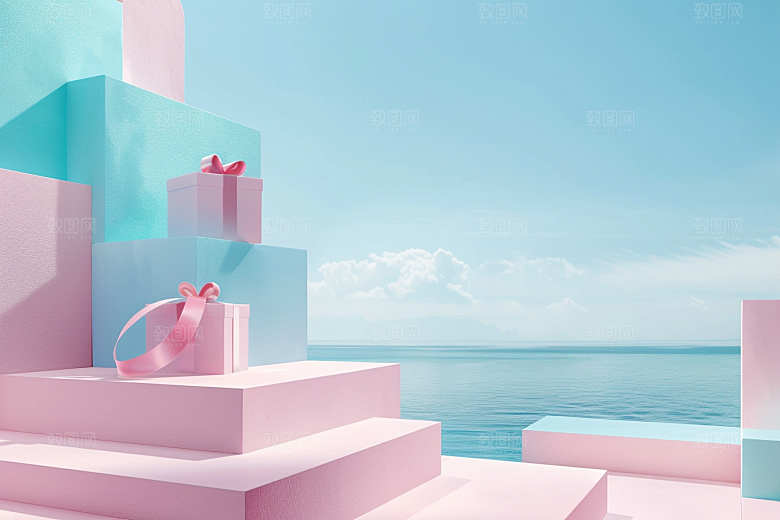 礼物盒3D唯美电商背景