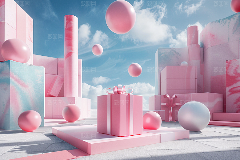 礼物盒3D唯美电商背景