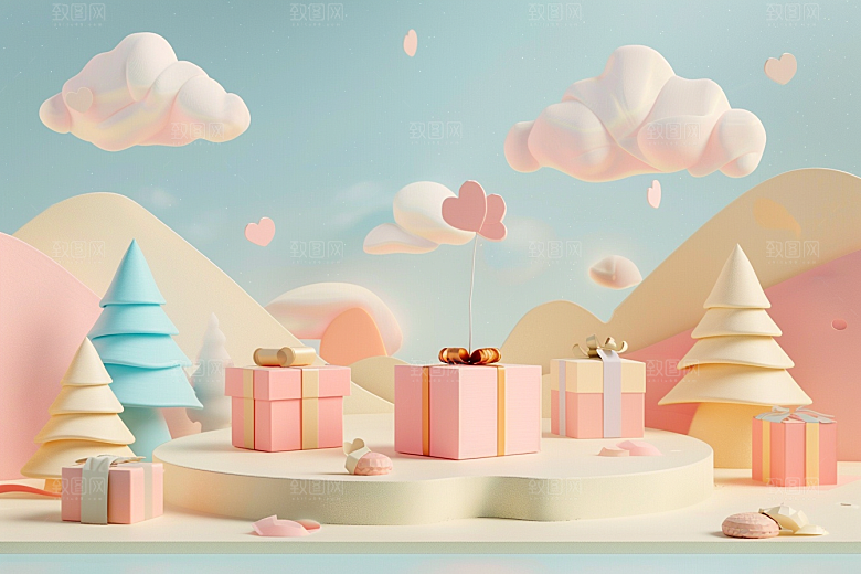 礼物盒C4D赠礼电商背景
