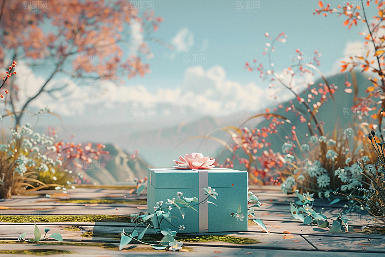 礼物盒唯美3D电商背景