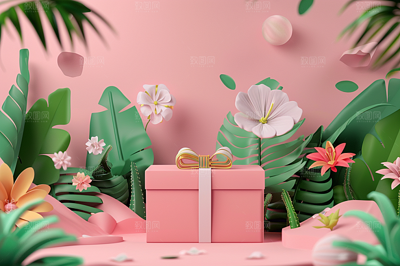 礼物盒电商平台3D电商背景