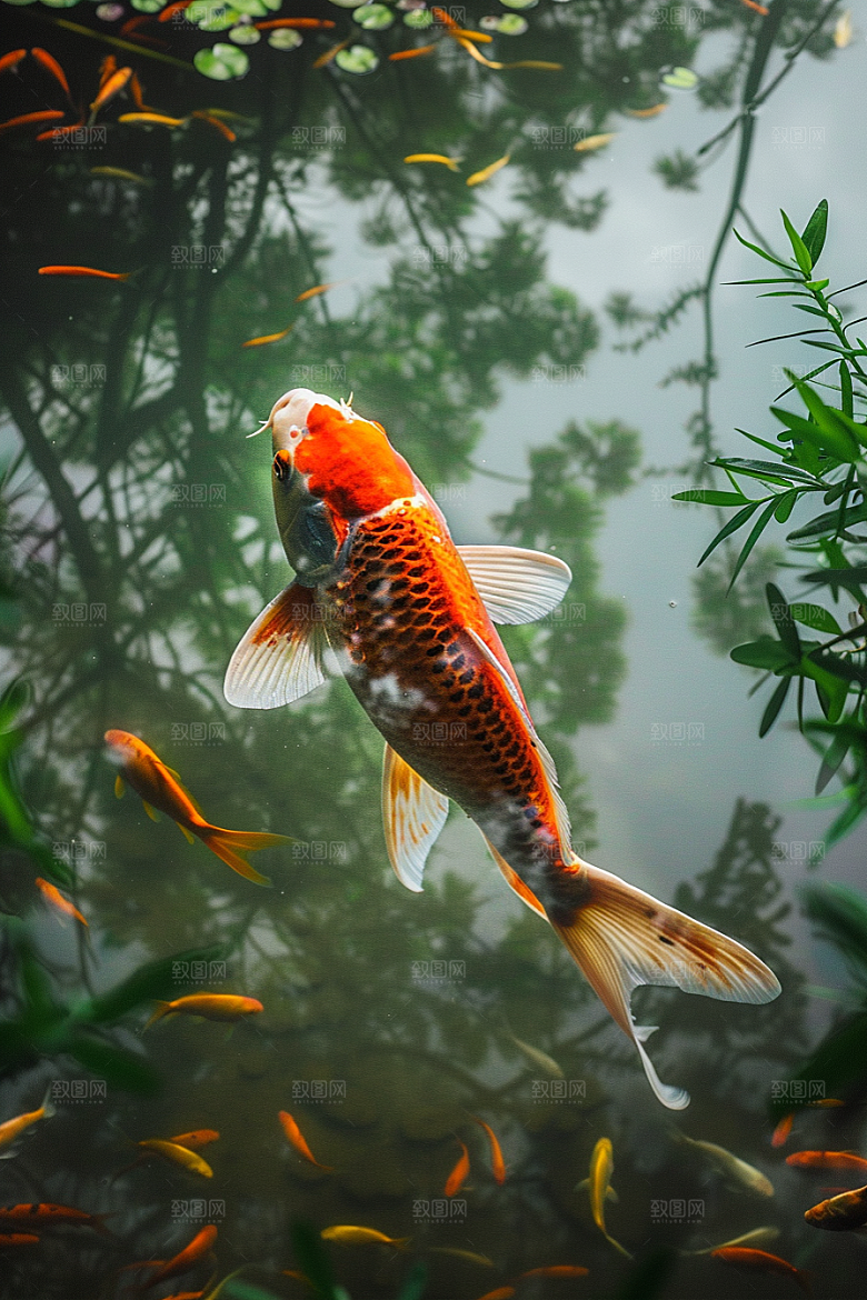 锦鲤鱼类游水素材