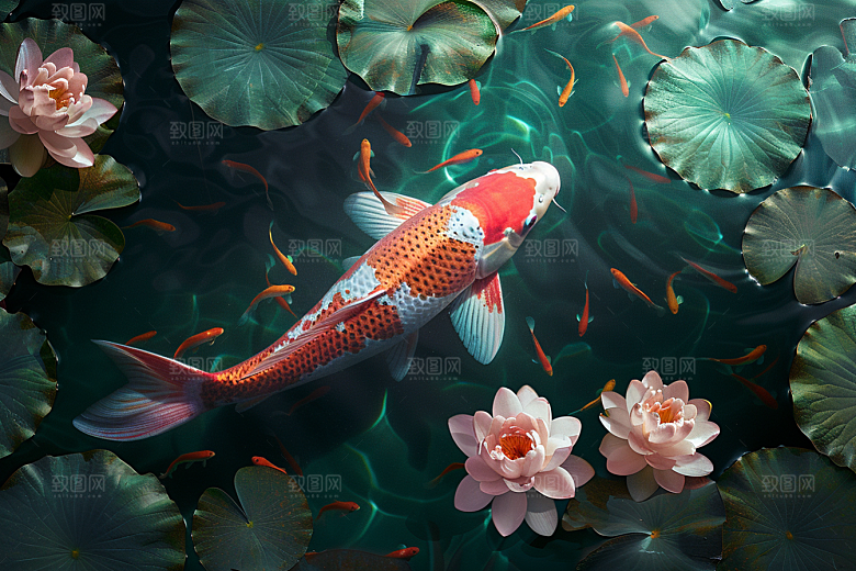 锦鲤祝福中式素材