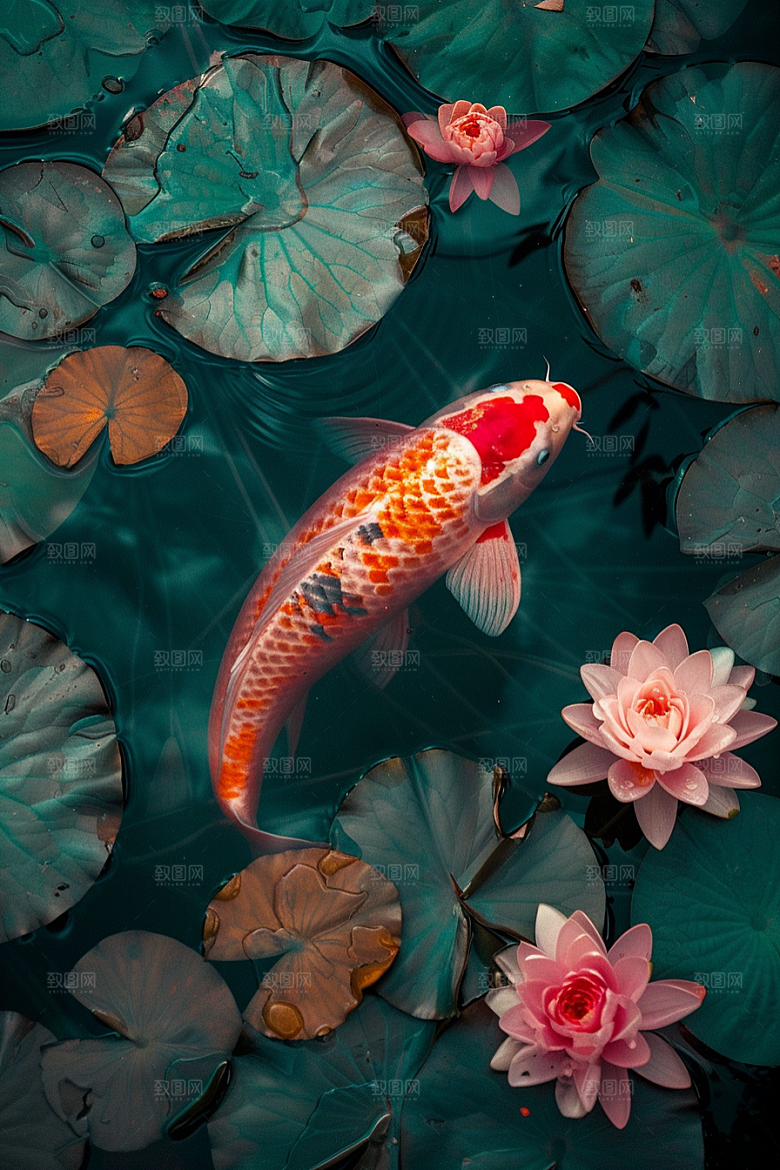锦鲤游水中国风素材