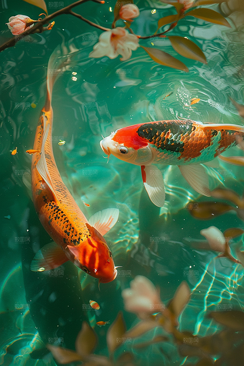 锦鲤鲤鱼游水素材