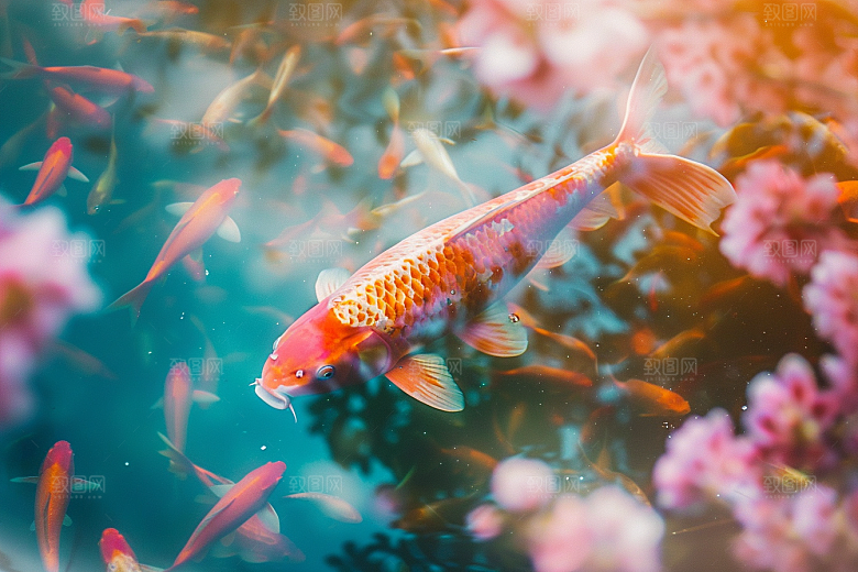 锦鲤游水池塘素材