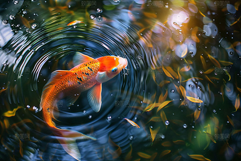 锦鲤游水中国风素材