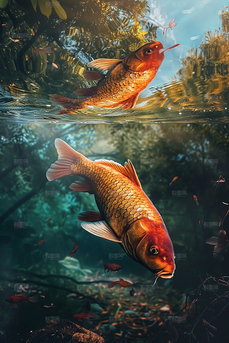 锦鲤鲤鱼游水素材