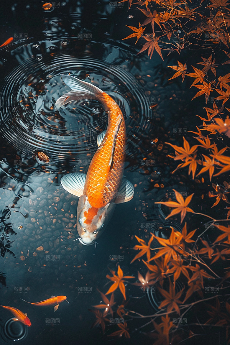锦鲤彩色池塘素材