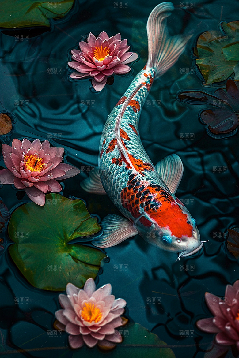 锦鲤游水中式素材