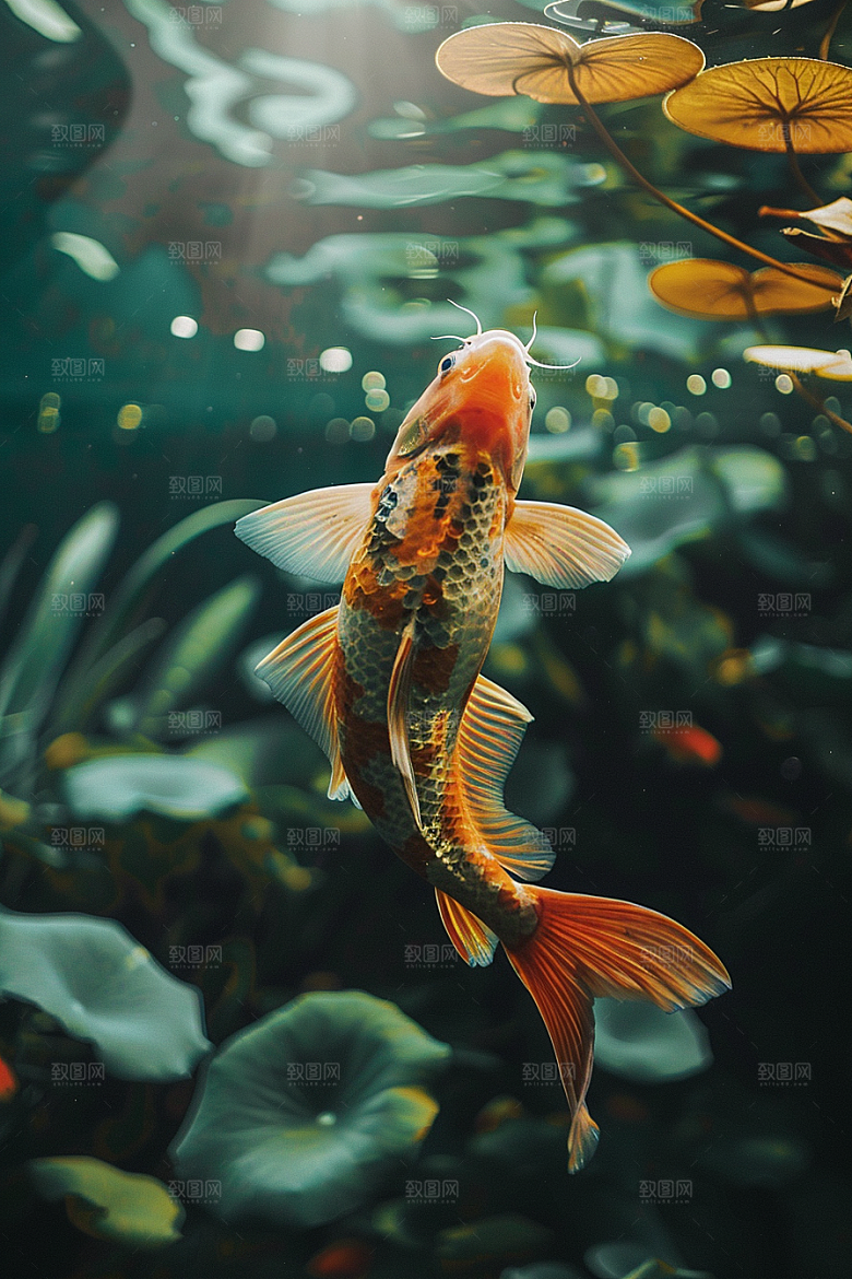 锦鲤游水中式素材