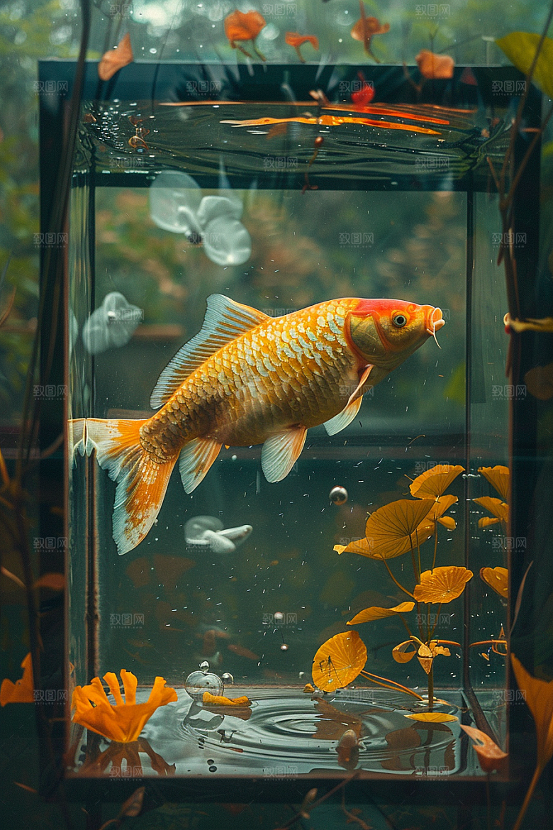 锦鲤游水鲤鱼素材