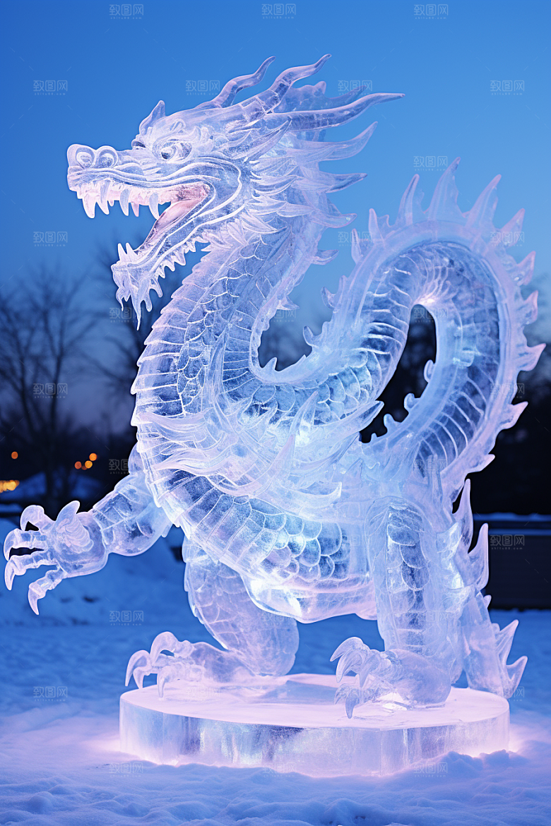 龙年冰雕冰雪雕塑哈尔滨摄影图