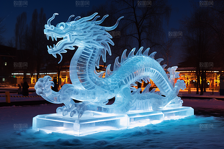 龙年冰雕冰雪雕塑冰雪大世界摄影图
