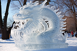 龙年冰雕东北冰雪雕塑摄影图