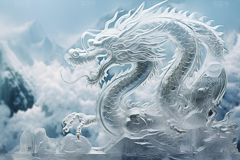 龙年冰雕冰雪雕塑旅游摄影图