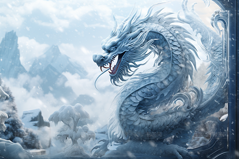 龙年冰雕哈尔滨冰雪雕塑摄影图