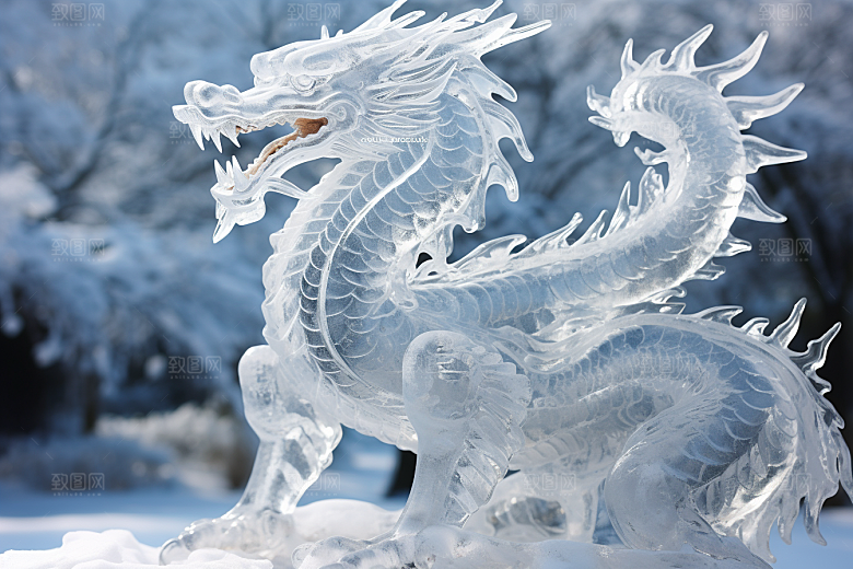 龙年冰雕高清冰雪雕塑摄影图