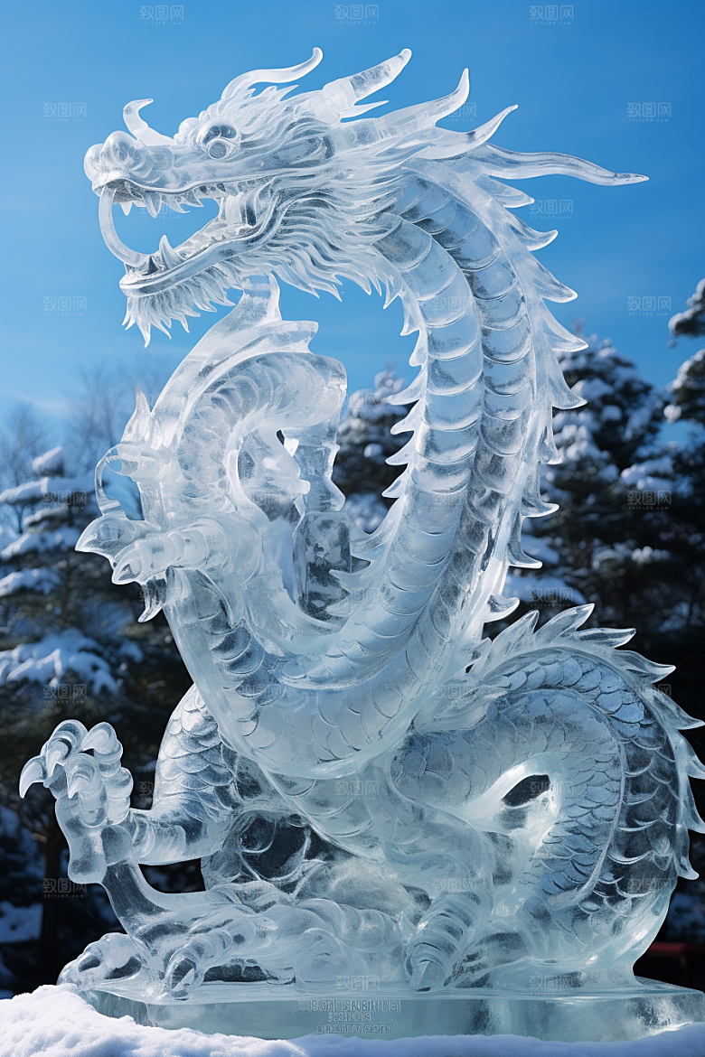 龙年冰雕冰雪雕塑高清摄影图