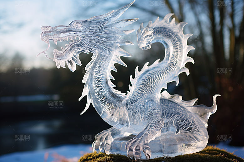 龙年冰雕东北冰雪雕塑摄影图