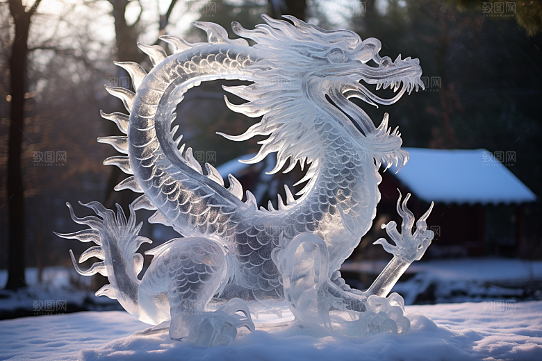 龙年冰雕冰雪雕塑艺术冰雕摄影图