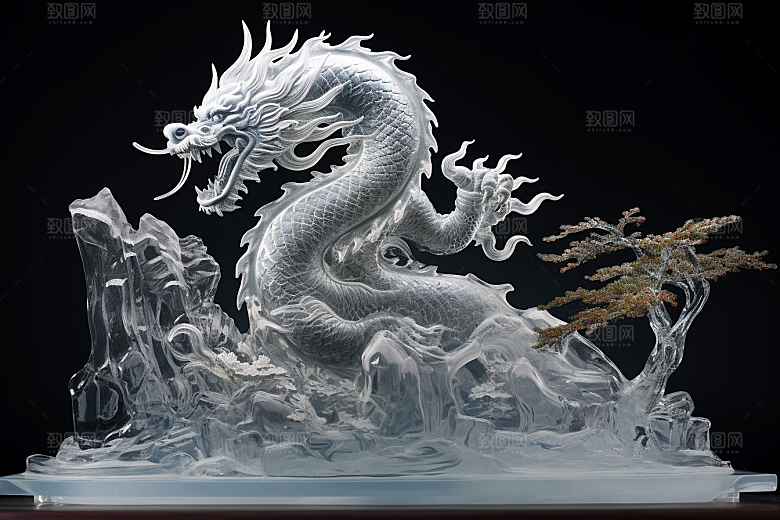 龙年冰雕艺术冰雕哈尔滨摄影图