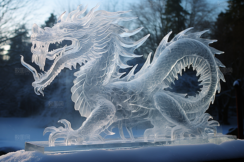 龙年冰雕冰雪雕塑旅游摄影图