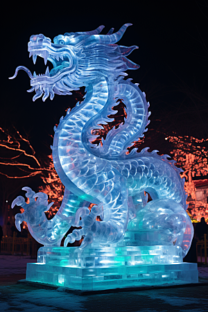 龙年冰雕冰雪雕塑哈尔滨摄影图