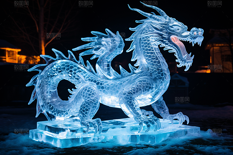 龙年冰雕艺术冰雕高清摄影图