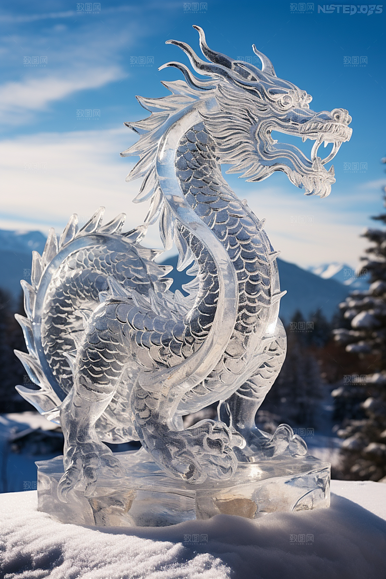 龙年冰雕冰雪大世界艺术冰雕摄影图